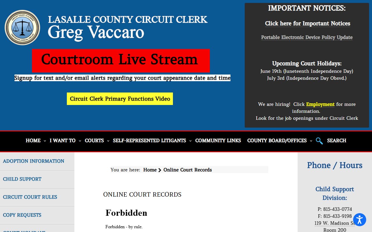 LaSalle County Circuit Clerk online court records search after an arrest