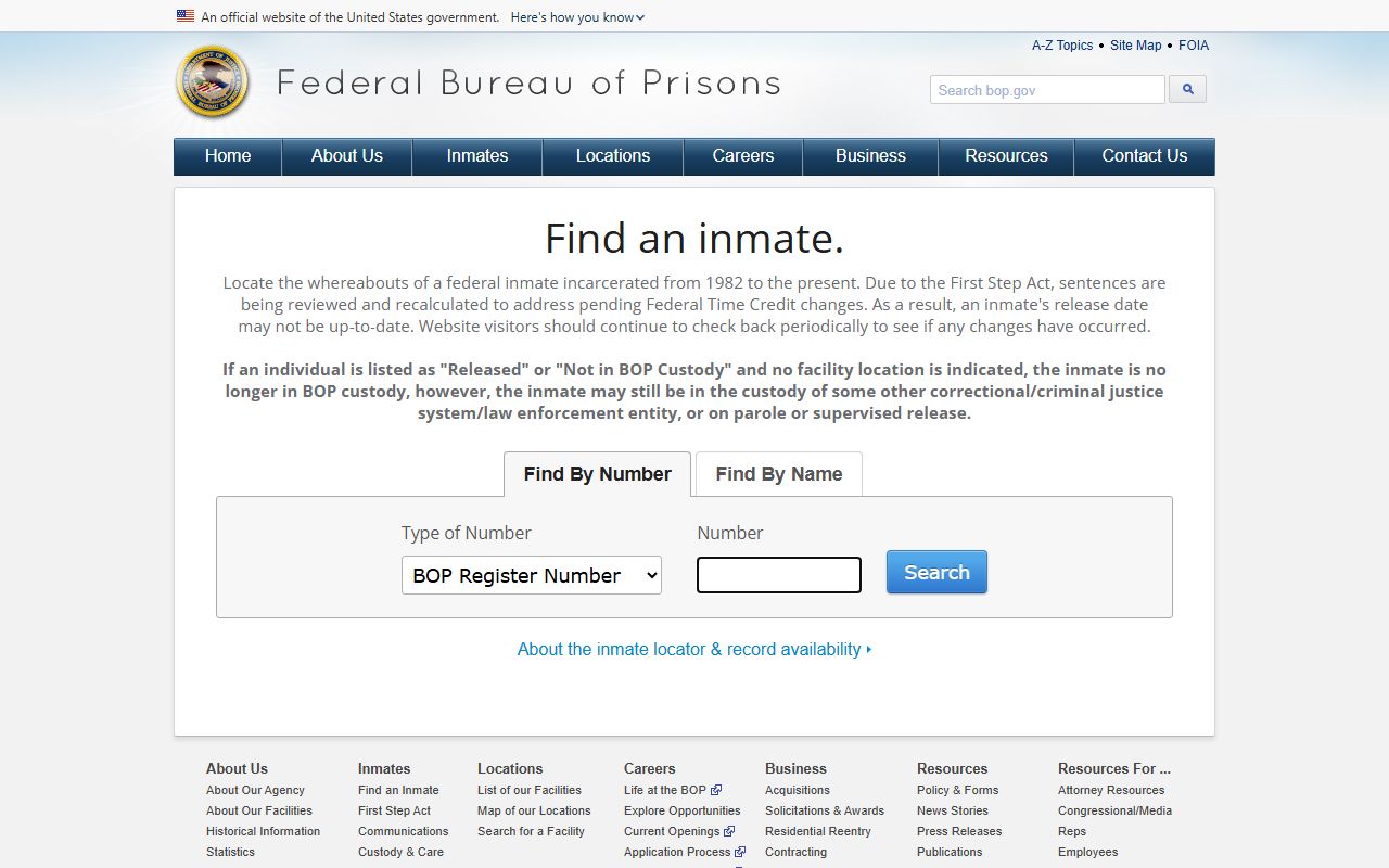 Federal BOP inmate locator used for LaSalle County federal custody searches