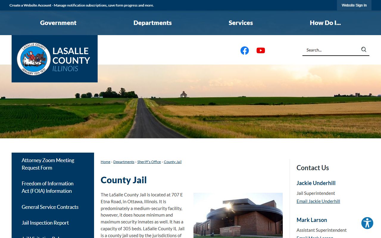 LaSalle County Jail page showing inmate population and facility information