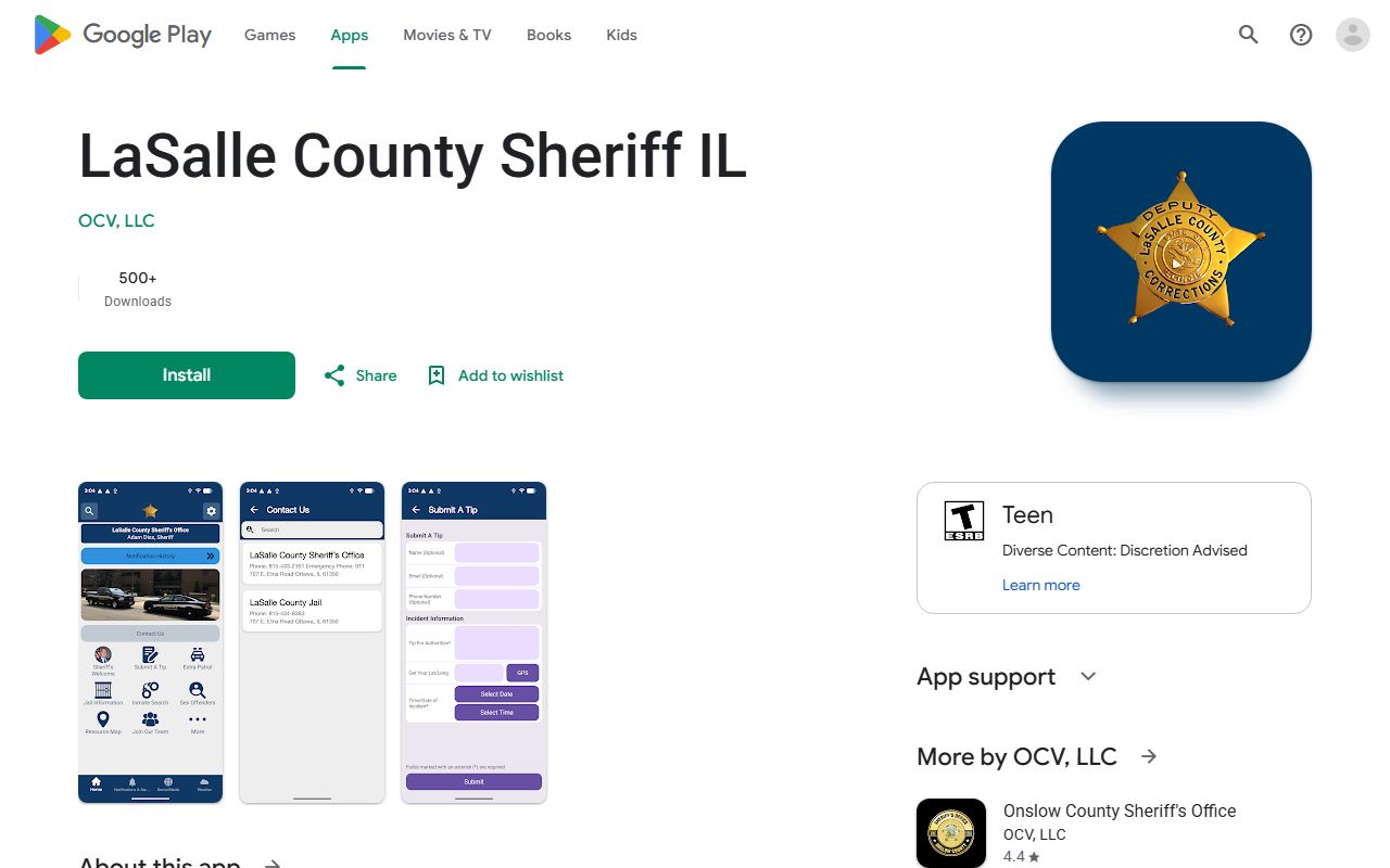LaSalle County Sheriff app listing referenced for jail mugshots and booking photos