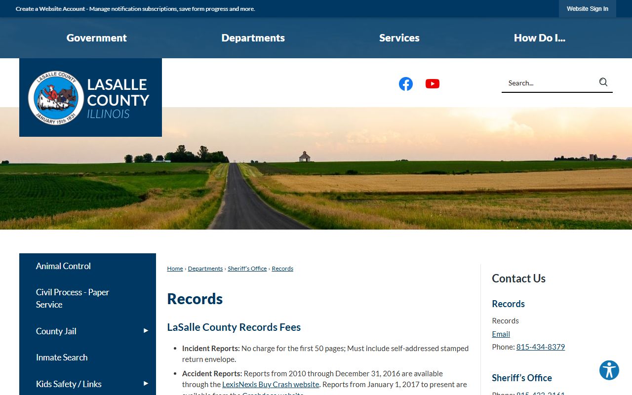 LaSalle County sheriff records and fees page for booking photo requests