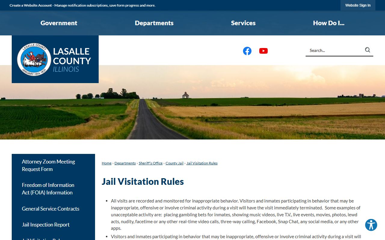 LaSalle County Jail visitation rules for inmate visits